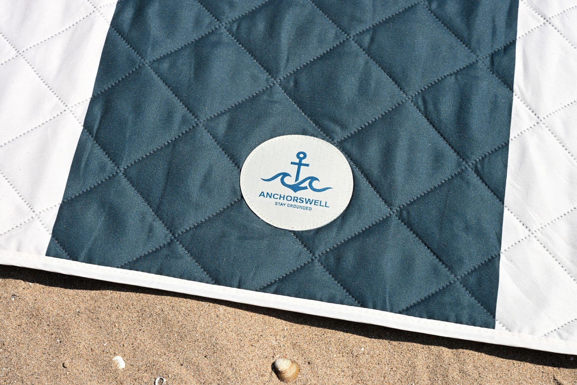 ANCHORSWELL windfeste & wasserabweisende Picknickdecke, 150 x 200cm, Schiefergrau & Beige